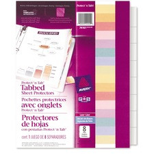 Avery Tabbed Sheet Protectors - 10 x Sheet Capacity - For Letter 8 1/2" x 11" Sheet - 3 x Holes - Ring Binder - Top Loading - Clear - Polypropylene - 8 / Set