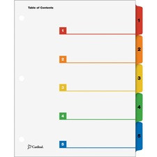 Cardinal OneStep Index System - 5 x Divider(s) - Printed Tab(s) - Digit - 1-5 - 5 Tab(s)/Set - 9" Divider Width x 11" Divider Length - Letter - 8.50" Width x 11" Length - 3 Hole Punched - White Divider - Multicolor Mylar Tab(s) - 5 / Set