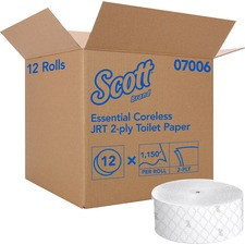 Kimberly-Clark Professional Essential Jumbo Roll Coreless Toilet Paper - 2 Ply - 3.78" x 1150 ft - White - Fiber - Coreless, Non-chlorine Bleached - For Bathroom - 12 / Carton
