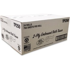 vonDrehle Standard Bath Tissue - 2 Ply - 4" x 4.10" - 750 Sheets/Roll - White - Fiber - For Bathroom - 24 / Carton