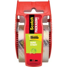 Scotch Sure Start Easy Unwind Packaging Tape - 22.20 yd Length x 1.88" Width - 2.6 mil Thickness - 1.50" Dia - 1.50" Core - Synthetic Rubber Backing - Dispenser Included - Handheld Dispenser - 1 / Roll - Clear