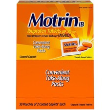 Motrin IB Ibuprofen Tablets - For Headache, Muscular Pain, Backache, Toothache, Arthritis, Common Cold, Menstrual Cramp, Fever - 50 / Box - 2 Per Packet