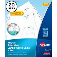 Avery Big Tab Printable Large White Dividers with Easy Peel, 8 Tabs - 160 x Divider(s) - 8 - 8 Tab(s)/Set - 8.5" Divider Width x 11" Divider Length - 3 Hole Punched - White Paper Divider - White Paper Tab(s) - 20 / Box