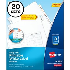 Avery Big Tab Printable White Label Dividers - 160 x Divider(s) - 8 - 8 Tab(s)/Set - 8.5" Divider Width x 11" Divider Length - 3 Hole Punched - White Paper Divider - White Paper Tab(s) - 20 / Box