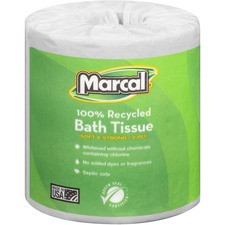 Marcal 100% Recycled, Soft & Absorbent Bathroom Tissue - 2 Ply - 336 Sheets/Roll - White - Soft, Lint-free, Septic Safe - For Washroom - 48 / Carton