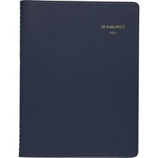 At-A-Glance Classic Monthly Planner - Monthly - January till January - 1 Month Double Page Layout - 9" x 11" Sheet Size - Wire Bound - Navy - Faux Leather - Perforated, Memo Section, Non-refillable, Address Directory, Phone Directory - 1 Each