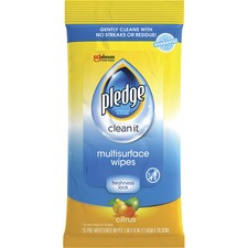 Pledge Multisurface Wipes - For Multipurpose - Pre-moistened, Presaturated, Durable, Resealable - 25 / Pack - 12 / Carton - White