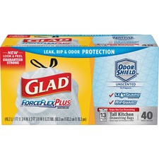 Glad ForceFlex Tall Kitchen Drawstring Trash Bags - OdorShield - 13 gal - 23.74" Width x 24.88" Length x 0.72 mil (18 Micron) Thickness - Gray - 6/Carton - 40 Per Box - Garbage, Indoor, Outdoor, Home, Office, Restaurant, Commercial