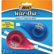 BIC Wite-Out EZ CORRECT Correction Tape - 0.17" Width x 33.14 ft Length - 1 Line(s) - White Tape - Non-refillable - 2 / Pack - White