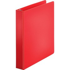 Business Source Basic Round Ring Binders - 1 1/2" Binder Capacity - Letter - 8 1/2" x 11" Sheet Size - Round Ring Fastener(s) - Vinyl - Red - 1.02 lb - 1 Each