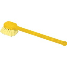 Rubbermaid Commercial Long Plastic Handle Utility Brush - Synthetic Bristle - 20" Handle Length - Gray Plastic Handle - 6 / Carton - Yellow, Gray