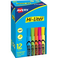 Avery Desk-Style, Assorted Colors, 12 Count (98034) - Chisel Marker Point Style - Fluorescent Yellow, Fluorescent Blue, Fluorescent Green, Fluorescent Orange, Fluorescent Pink Water Based Ink - Plastic Tip - 12 / Box