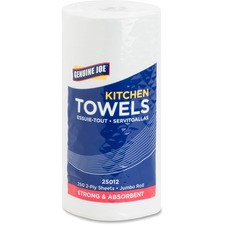 Genuine Joe Paper Towels - 2 Ply - 8" x 11" - 250 Sheets/Roll - White - Paper - Perforated, Absorbent, Soft, Chlorine-free - For Kitchen, Multipurpose, Hand, Breakroom - 12 / Carton