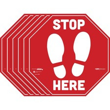 Tabbies BeSafe STOP HERE Messaging Carpet Decals - 6 / Pack - STOP HERE Print/Message - 12" Width x 12" Height - Square Shape - Easy Readability, Removable, Pressure Sensitive, Adhesive, Adjustable, Non-slip - Acrylic, Vinyl - Red, White