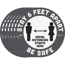 Tabbies BeSafe STAY 6 FEET APART Floor Decals - 6 / Pack - Stay 6 Feet Apart Print/Message - 12" Width x 12" Height - Circle Shape - Easy Readability, Removable, Pressure Sensitive, Adhesive, Adjustable, Non-slip - Acrylic, Vinyl - Gray, White