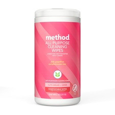 Method All-purpose Cleaning Wipes - Wipe - Pink Grapefruit Scent - 70 / Tub - 1 Each - Pink