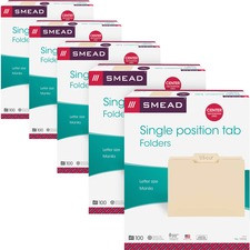 Smead 1/3 Tab Cut Letter Recycled Top Tab File Folder - 8 1/2" x 11" - 3/4" Expansion - Top Tab Location - Center Tab Position - Stock, Manila - Manila - 10% Recycled - 500 / Carton