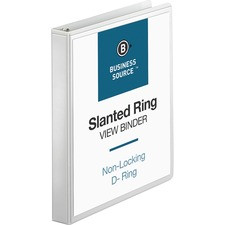 Business Source Basic D-Ring White View Binders - 1" Binder Capacity - Letter - 8 1/2" x 11" Sheet Size - D-Ring Fastener(s) - Polypropylene - White - 1.04 lb - Clear Overlay - 1 Each