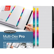 Wilson Jones MultiDex Pro Dividers - 26 Printed Tab(s) - Character - A-Z - 26 Tab(s)/Set - Letter - 8.50" Width x 11" Length - White Paper Divider - Multicolor Paper Tab(s) - 25 / Set