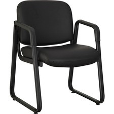 Lorell Black Leather Guest Chair - Black Leather, Plywood Seat - Black Leather, Plywood Back - Metal Frame - Black - 1 Each