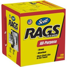 Scott Rags All-Purpose - Wipe - 10" Width x 13" Length - 200 / Box - 1600 / Carton - White