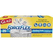Glad Medium Quick-Tie Trash Bags - ForceFlex - 8 gal - 19.92" Width x 19.92" Length x 0.70 mil (18 Micron) Thickness - White - 26/Box - Office, School, Day Care, Garbage