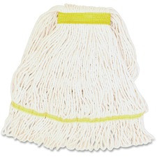 Genuine Joe GJOSWH1B, Narrow Band Blend Small Mophead, 1 Each, White - Synthetic, Rayon, Cotton, Fiber
