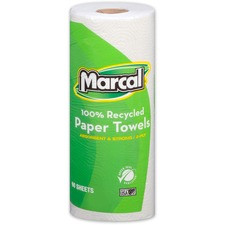 Marcal 100% Recycled, Paper Towels - 2 Ply - 11" x 9" - 60 Sheets/Roll - White - Absorbent - 15 / Carton