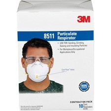 3M Particulate Respirator N95 - Exhalation Valve, Adjustable Nose Clip, Braided Headband - Particulate Protection - White - 10 / Box