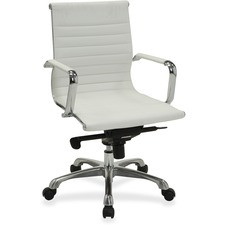 Lorell Modern Management Chair - Bonded Leather Seat - Bonded Leather Back - Mid Back - 5-star Base - White - 1 Each