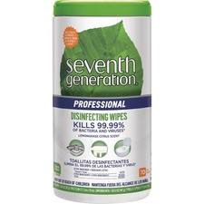 Seventh Generation Professional Disinfecting Wipes - Wipe - Lemongrass Citrus Scent - 70 / Can - 1 Each