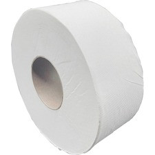 Genuine Joe Jumbo Jr Dispenser Bath Tissue Roll - 2 Ply - 3.30" x 700 ft - 8.88" Roll Diameter - White - Fiber - Sewer-safe, Septic Safe - For Bathroom - 12 / Carton