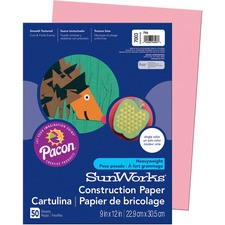 SunWorks Construction Paper - Multipurpose - 0.40"Height x 12"Width x 9"Length - 50 / Pack - Pink - Paper