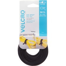 VELCRO ONE-WRAP Thin Ties 8in x 1/2in Ties Black 50 ct - 5" Width - 8" Length - Black - 50 / Pack