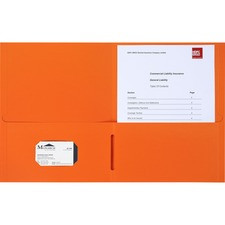 Business Source Letter Portfolio - 8 1/2" x 11" - 125 Sheet Capacity - Inside Front & Back Pocket(s) - Paper Stock - Orange - 25 / Box