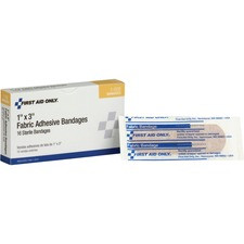 First Aid Only Fabric Adhesive Bandages - 1" x 3" - 1Each - 16 Per Box - White - Fabric
