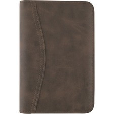At-A-Glance Brown Portable Zipcase Binder Set - 5 1/2" x 8 1/2" Sheet Size - 7 x Ring Fastener(s) - Imitation Leather - Brown - Refillable, Rugged, Zipper Closure, Storage Pocket, Notepad, Pen Loop - 1 Each