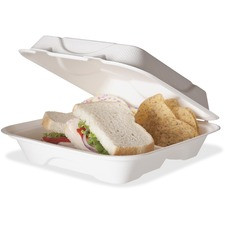 Eco-Products 3-compartment Clamshell Containers - Microwave Safe - Sugarcane Fiber, Bagasse Body - 200 / Carton