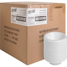 Genuine Joe Reusable Plastic Bowls - 125 / Pack - Serving - Disposable - White - Plastic Body - 1000 / Carton