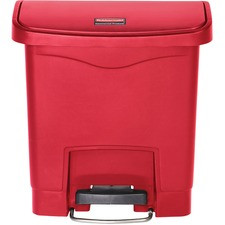 Rubbermaid Commercial 4G Slim Jim Front Step Container - Step-on Opening - 4 gal Capacity - Rectangular - Manual - Durable, Foot Pedal, Easy to Clean, Hinged, Fire-Safe, Chemical Resistant - 15.7" Height x 9.1" Width - Plastic, Resin - Red - 1 Each