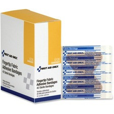 First Aid Only Fingertip Fabric Adhesive Bandages - 2.50" x 3.25" - 40/Box - White - Fabric