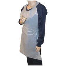 Genuine Joe 50" Disposable Poly Apron - Polyethylene - For Food Service, Industrial - White - 100 / Pack