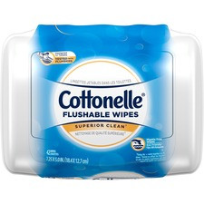 Cottonelle Flushable Wet Wipes - 7.25" x 5" - White - Flushable, Quick Drying, Alcohol-free, Sewer-safe, Septic Safe, Moisturizing - For Home, Office, School - 42 Per Pack - 8 / Carton