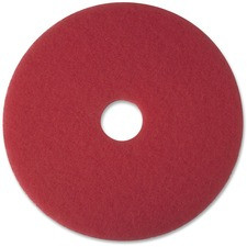 3M Red Buffer Pads - 5/Carton - Round x 17" Diameter - Buffing, Floor, Polishing, Cleaning - 175 rpm to 600 rpm Speed Supported - Textured, Adhesive, Durable, Scuff Mark Remover, Abrasive - Polyester Fiber - Red