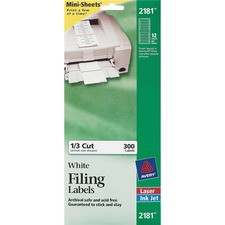 Avery File Folder Labels - 21/32" Width x 3 7/16" Length - Permanent Adhesive - Rectangle - Laser, Inkjet - White - Paper - 12 / Sheet - 25 Total Sheets - 300 Total Label(s) - 1