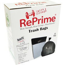 Heritage Accufit RePrime Trash Bags - 23 gal - 28" Width x 45" Length x 0.90 mil (23 Micron) Thickness - Low Density - Black - Linear Low-Density Polyethylene (LLDPE) - 50/Box - Garbage
