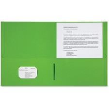 Sparco Letter Pocket Folder - 8 1/2" x 11" - 2 Internal Pocket(s) - Leatherette Paper - Apple Green - 25 / Box