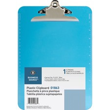 Business Source Spring Clip Plastic Clipboard - 8 1/2" x 11" - Spring Clip - Plastic - Blue - 1 Each