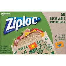 Ziploc Paper Bags - 3" Width x 5" Length - Brown - Paper - 50/Box - Lunch, Sandwich, Snack