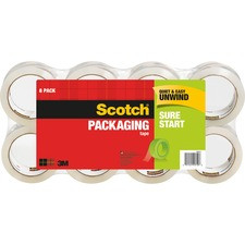 Scotch Sure Start Packaging Tape - 54.60 yd Length x 1.88" Width - 2.6 mil Thickness - 3" Core - Synthetic Rubber Resin - 8 / Pack - Clear